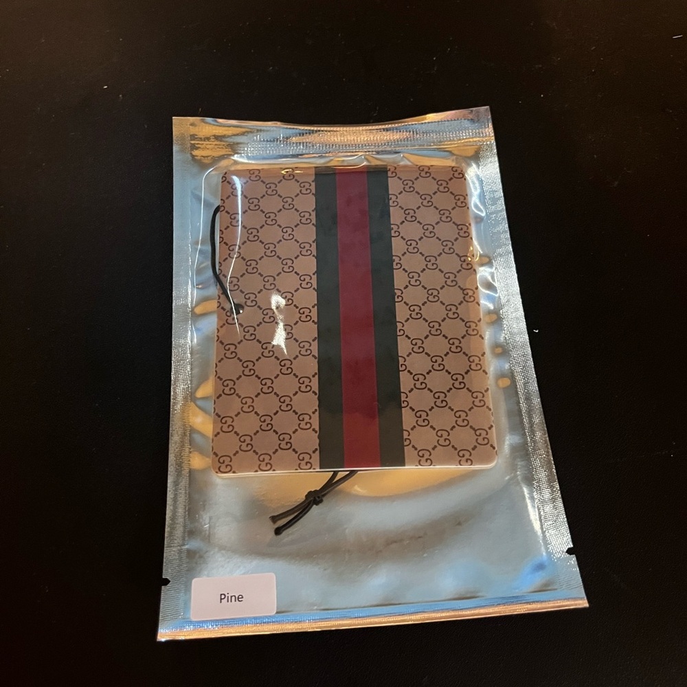 Designer Logo Air Freshener with Red and Green Stripe